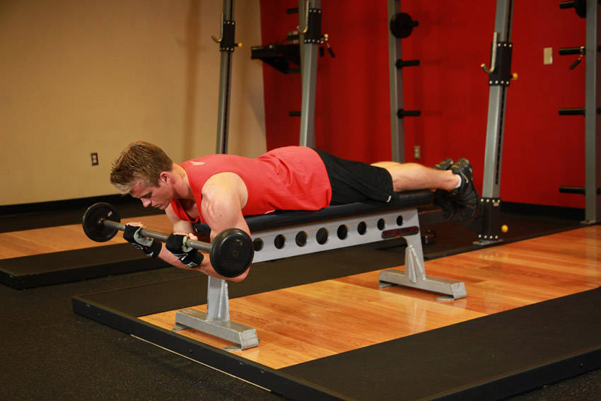 Lying High Bench Barbell Curl - Bitiş Pozisyonu